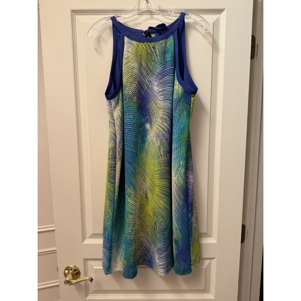 Worthington Blue Green Abstract Print Sleeveless Shift Dress Women’s Size 10